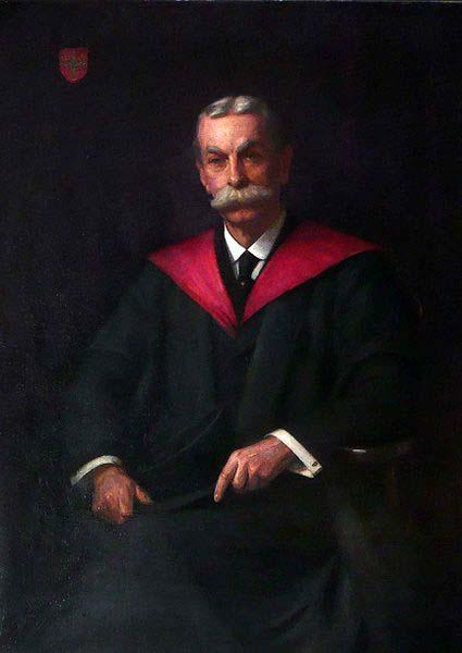 unknow artist A contemporary replica of a painting of Percy Shaw Jeffrey, headmaster and academic, presented to him on his retirement; it shows him sitting in his r oil painting image